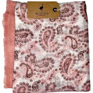 MELIFLUOS 100% Viscose Scarf/Wrap In Peachy Pink, Gray & White Sz 70”x 35”✨NWT✨